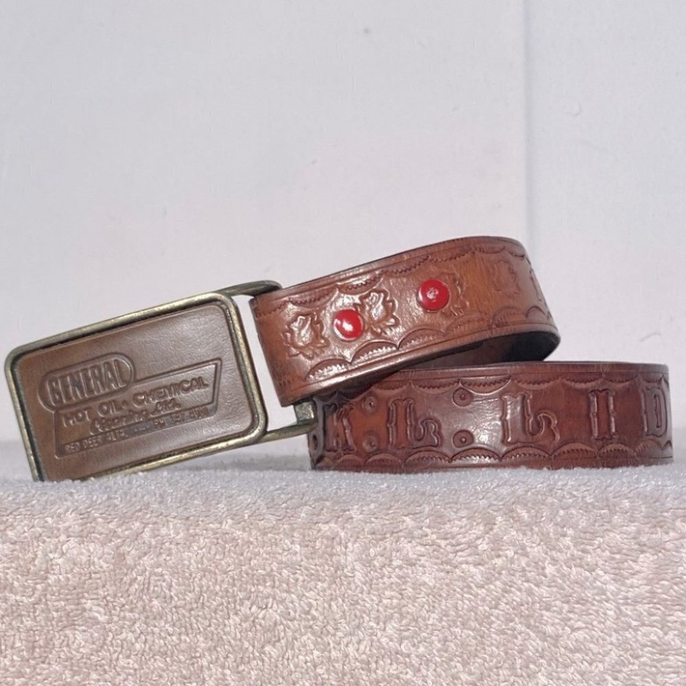 Vintage General Hot Oil And Chemical Cleaning Ltd Red Deer Brown Leather Belt